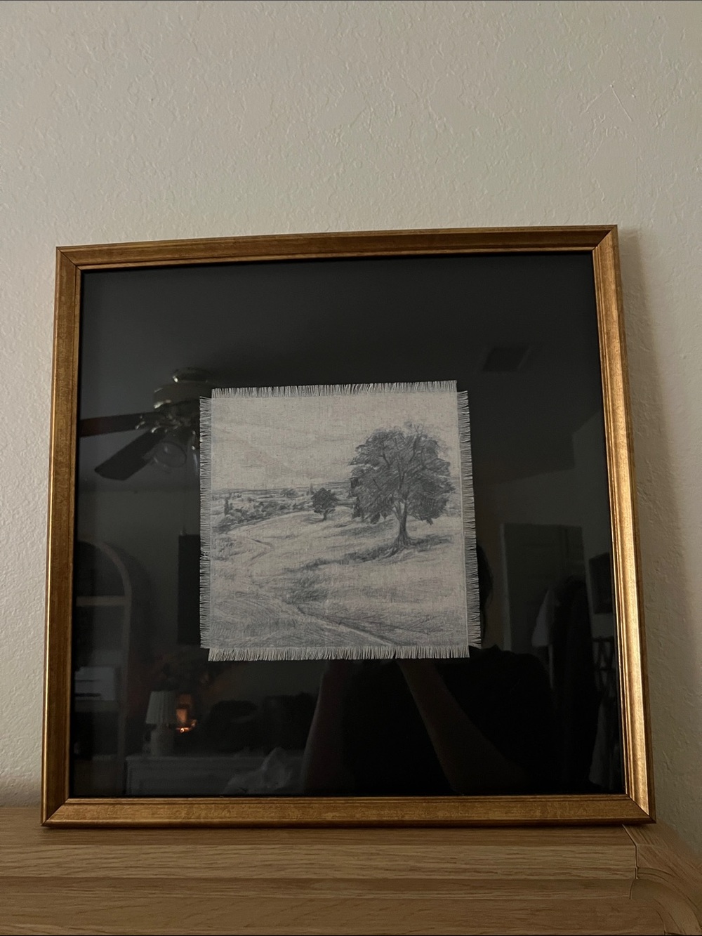 Hearth and Hand Fringed Black and Gold Framed Landscape Textile Art 18x18